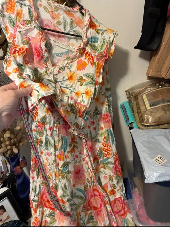 Dresses & Skirts - Floral Ruffle Sleeveless Cotton top and a skirt- White with Pink & Orange Flower